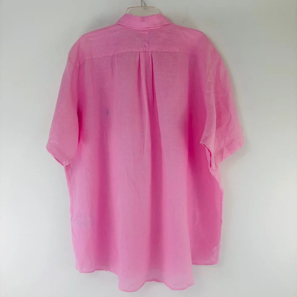 Polo Ralph Lauren Mens 1XB Pink 100% Linen Short Sleeve Untucked Fit Shirt - Picture 4 of 9